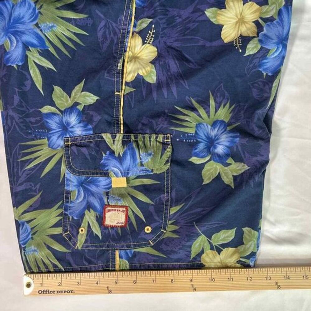 Caribbean Joe Floral Swim shorts Sz L Navy Blue with Blue and Tan flowers. - Picture 12 of 12